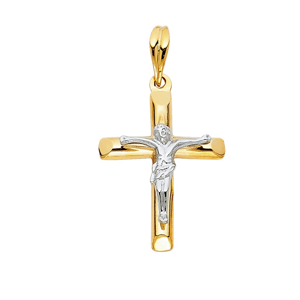 14K Two Tone Crucifix Cross Religious Pendant